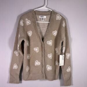 NWT Anthropologie Bailey 44 Fuzzy Tan Heart Pattern Cardigan Size Medium B2